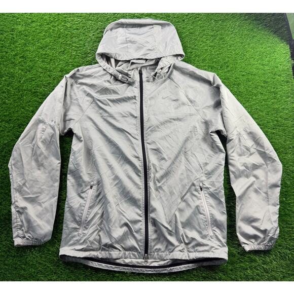 Nike Storm-FIT² Windbreaker Jacket L Silver Gray Reflective Hooded Running Rain - Picture 1 of 11